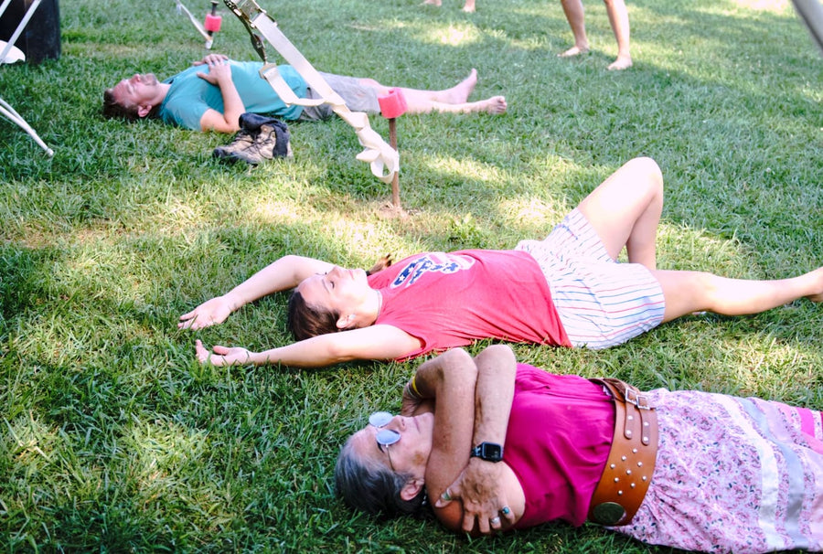 Flat out on the grass