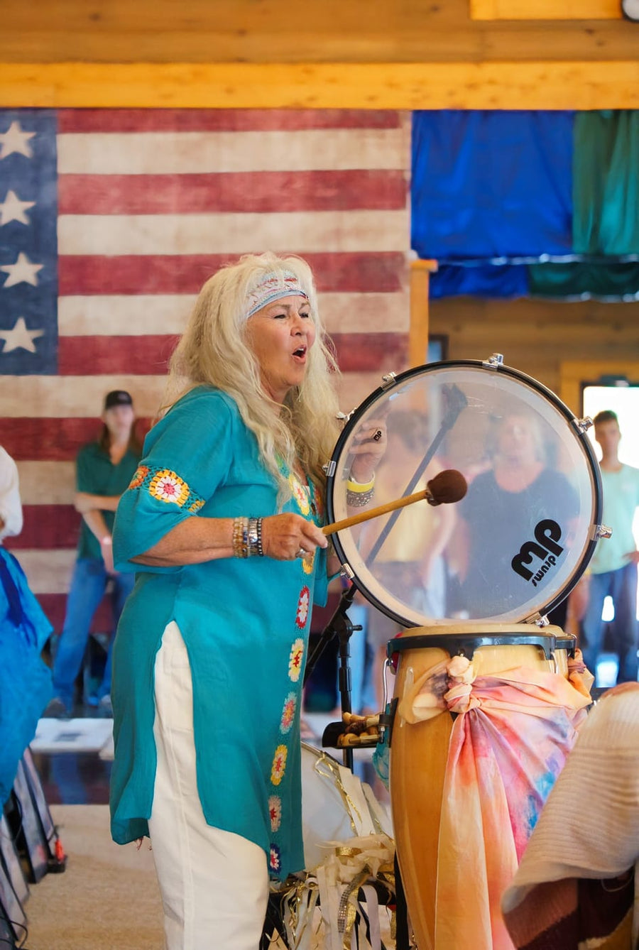 Bass drum and voice raised together